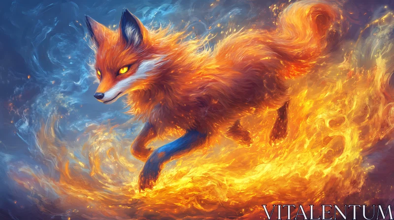 Burning Fox: Leaping Through Flames AI Image