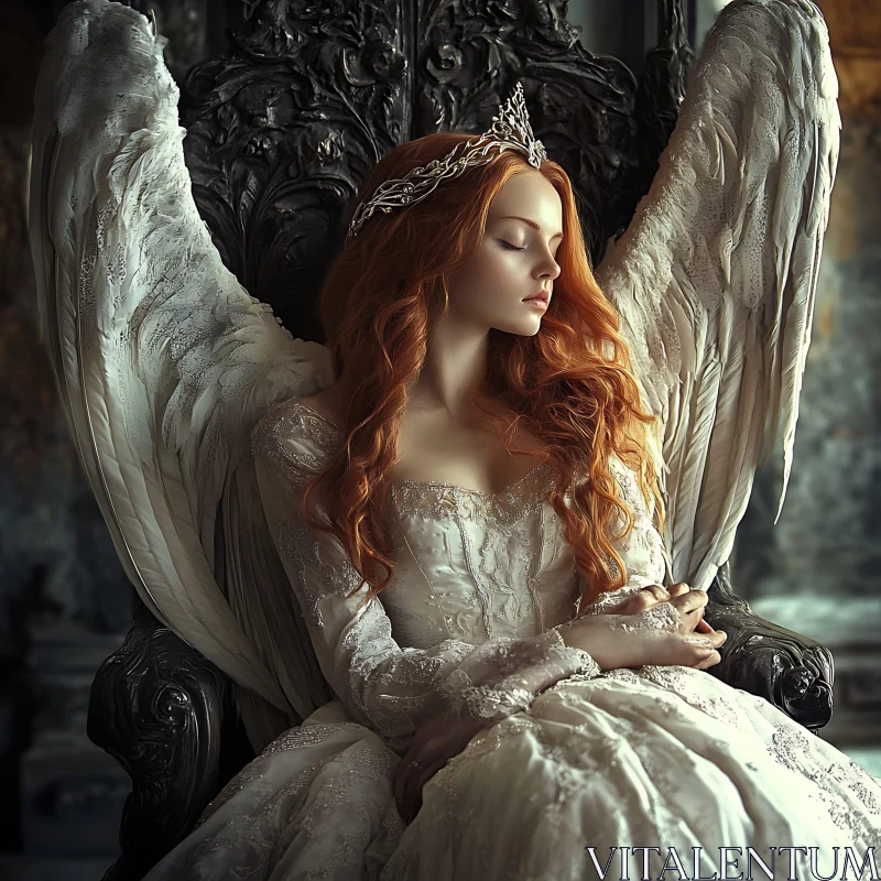 AI ART Red-Haired Angel with Wings