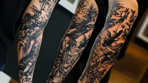 Intricate Black Ink Sleeve Tattoos