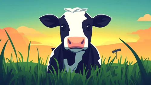 Stylized Cow Portrait at Dusk