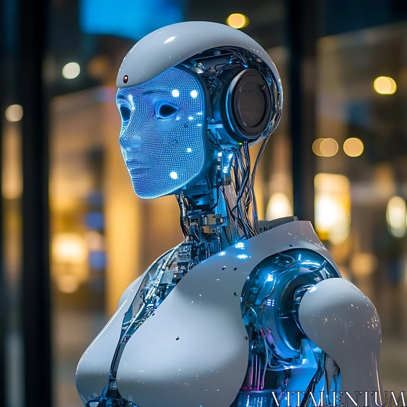 Futuristic Robot with Blue Illuminated Face AI Image