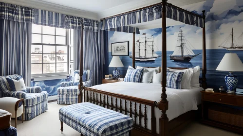 Blue Nautical Themed Bedroom Interior