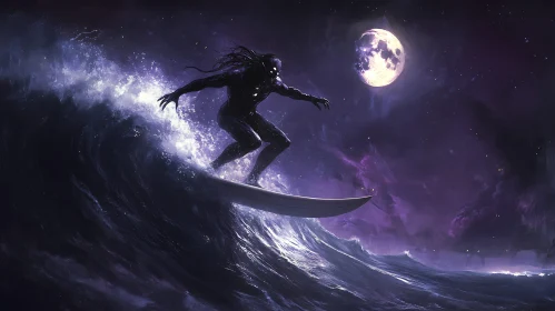 Night Surfer on Cosmic Wave