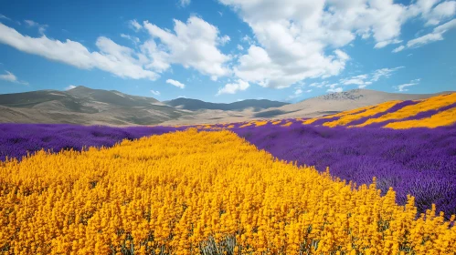 Colorful Flower Field with Mountains