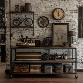 Steampunk Interior Decor with Brick Wall