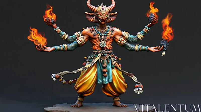 AI ART Ornate Demon Figure with Multiple Arms