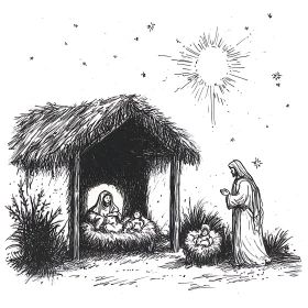Monochrome Nativity Illustration