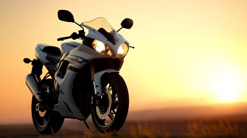 White Motorcycle at Sunset