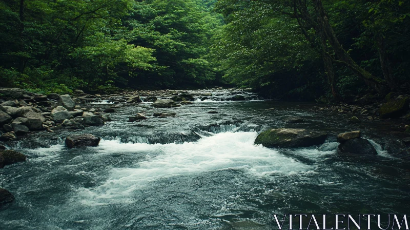 AI ART Tranquil River Scene Amidst Verdant Greenery