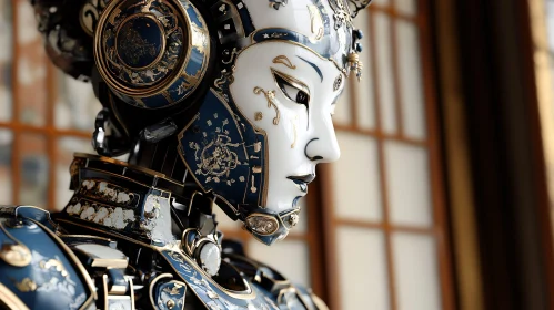 Ornate Robotic Creation with Gold Patterns