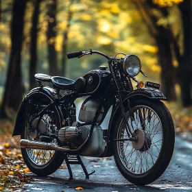 Classic Black Motorcycle in Fall