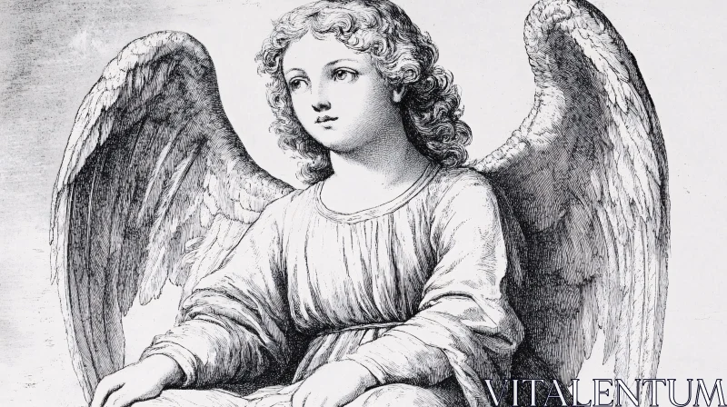 Monochrome Angelic Figure with Intricate Details AI Image