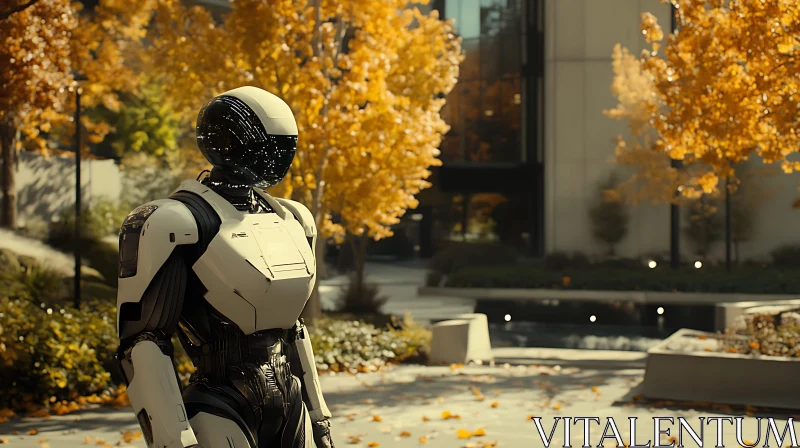 Autumn Scene with Advanced Humanoid Robot AI Image