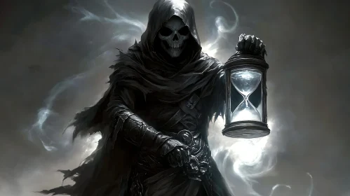 Monochrome Death Figure with Time Glass