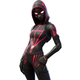 Futuristic Hooded Character in Black and Pink