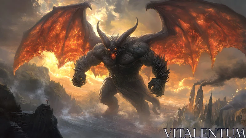 AI ART Colossal Demon with Fiery Wings