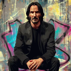 Graffiti Style Portrait of Keanu Reeves