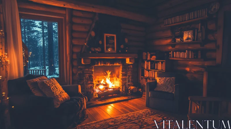 Warm Interior with Fireplace AI Image