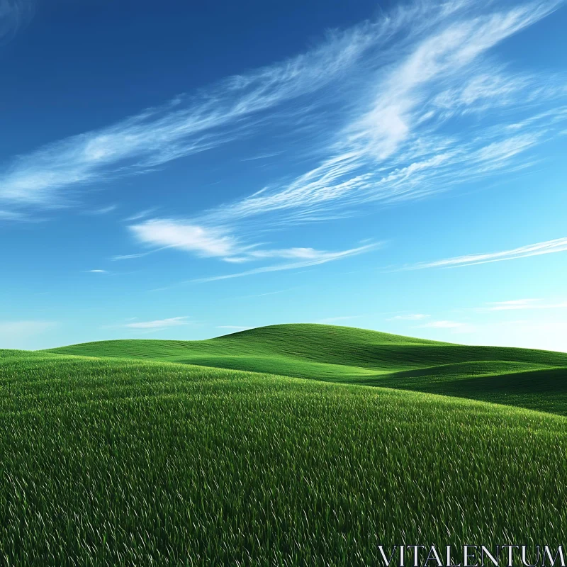 AI ART Rolling Green Hills Under Blue Sky