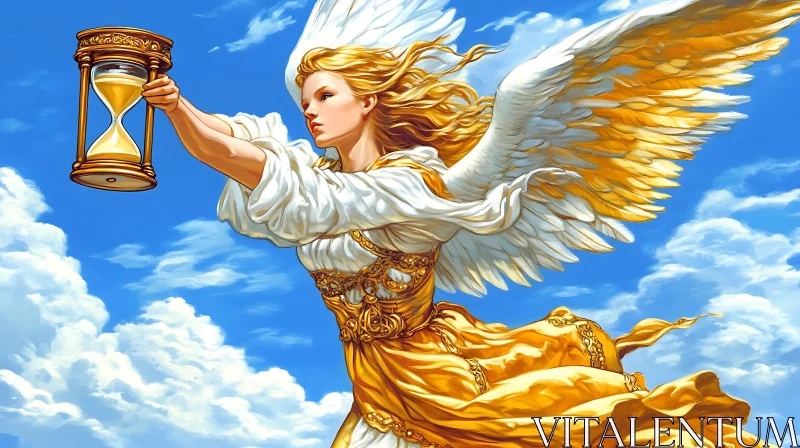 AI ART Celestial Angel with Hourglass in Sky