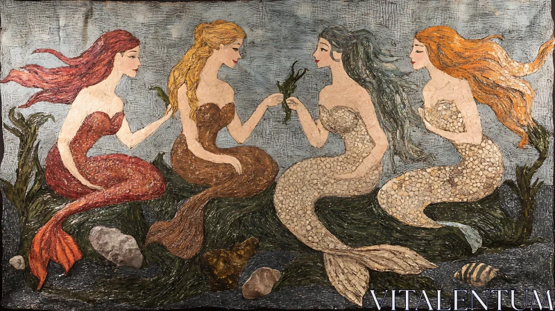 Four Mermaids in Ocean Depths AI Image