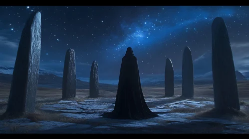 Standing Stones and Figure at Night