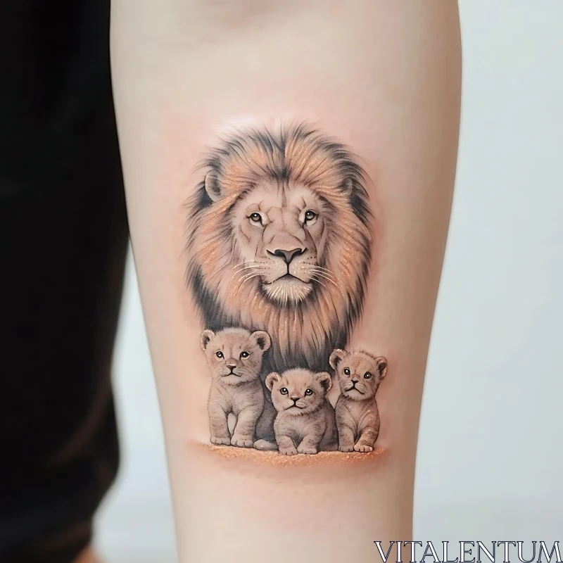 Lion and Cubs Family Tattoo AI Image