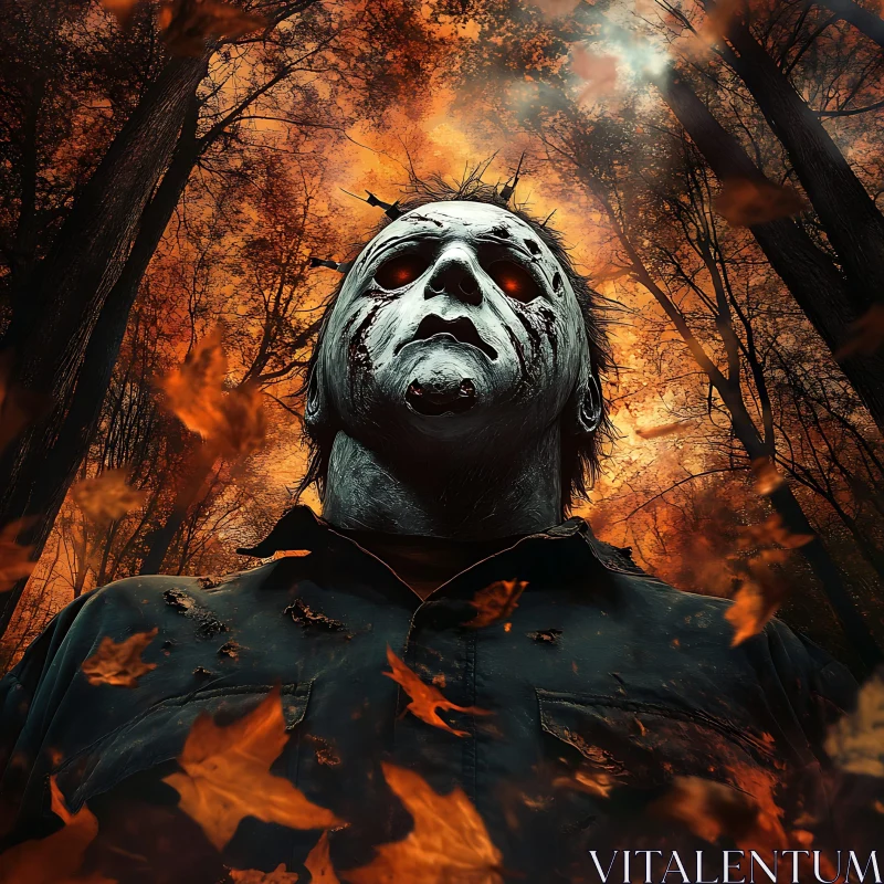 Haunting Mask in the Woods AI Image