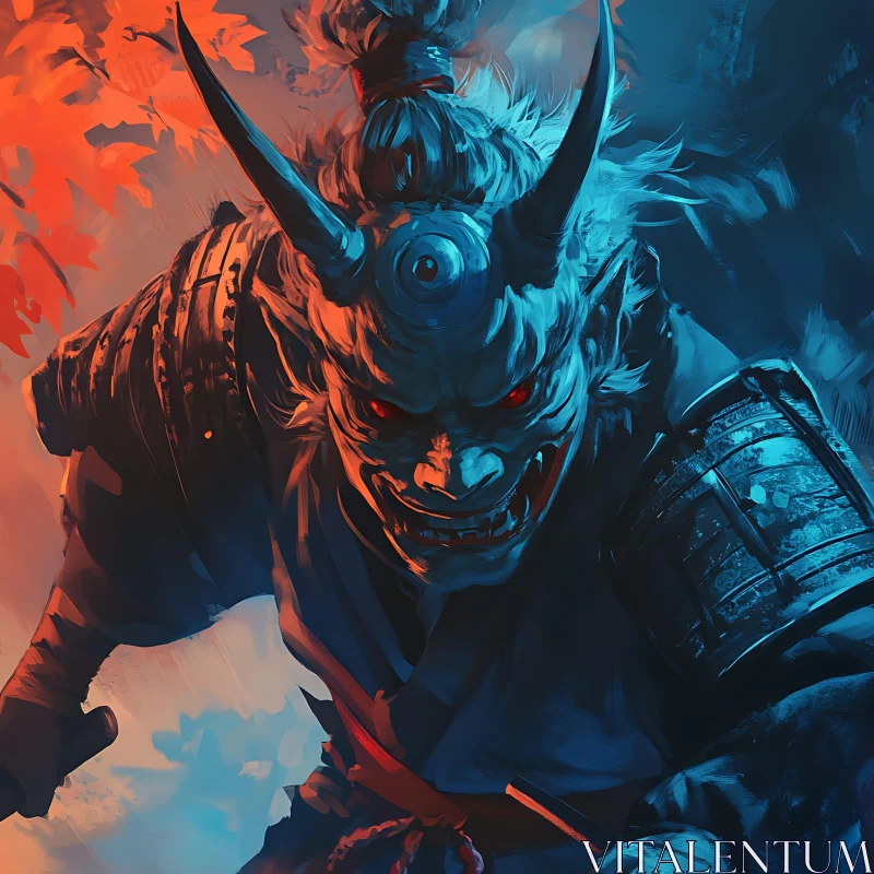 AI ART Menacing Demon Warrior with Fiery Background