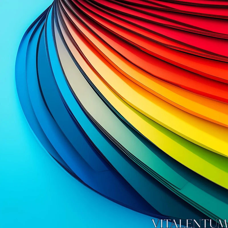 Curved Paper Rainbow on Blue Background AI Image