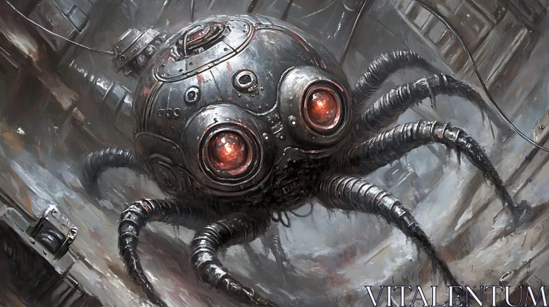 AI ART Metallic Arachnid Robot in Industrial Setting