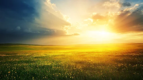 Golden Sunset in a Serene Meadow