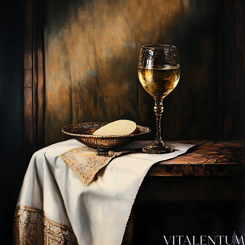 Classic Wine and Wafer Still Life AI Image