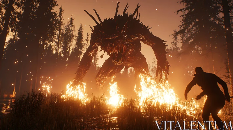 AI ART Monster in the Burning Forest