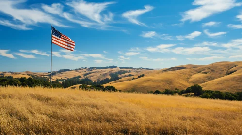 Golden Field with American Flag