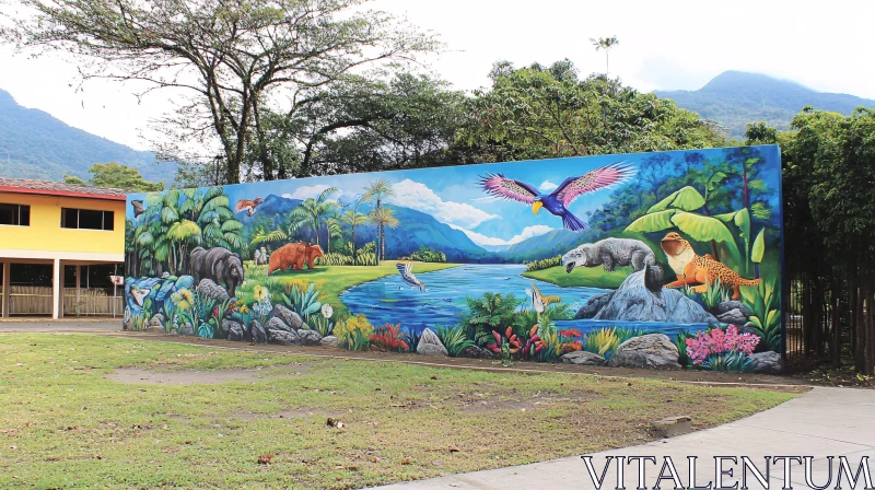 Jungle Wildlife Outdoor Mural AI Image