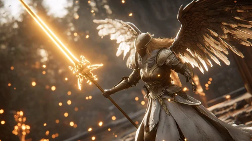Winged Guardian with Glowing Weapon