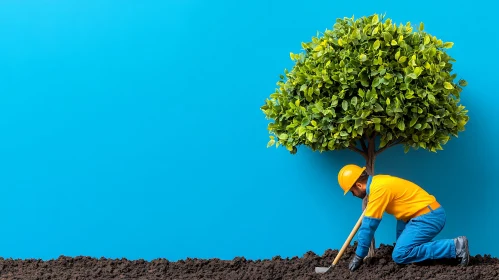 Symbolic Tree Planting with Blue Background