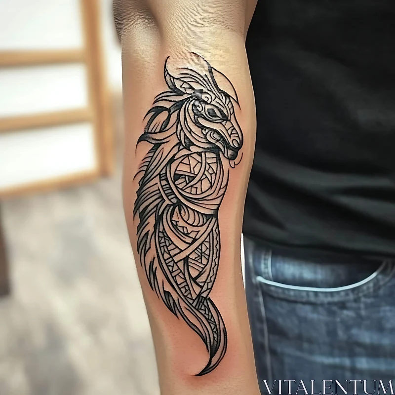 Tribal Dragon Tattoo Forearm Art AI Image