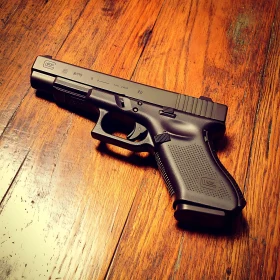 Black Handgun Displayed on Wooden Background