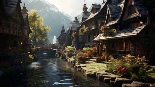 Enchanting Realms: Fantasy Town Surrounded by Nature's Beauty