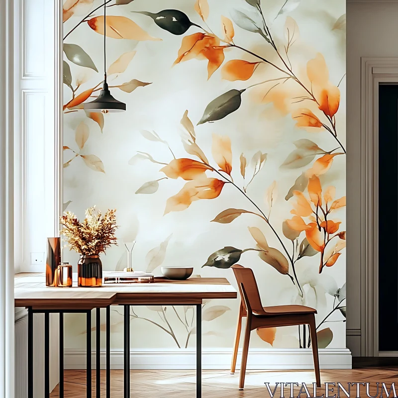 AI ART Floral Wallpaper in Modern Dining Room