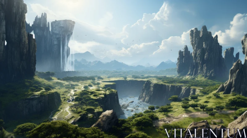 Fantasy Landscape - Organic and Flowing Forms AI Image
