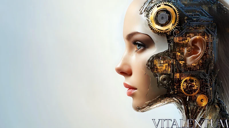 Woman Cyborg with Futuristic Mechanical Details AI Image