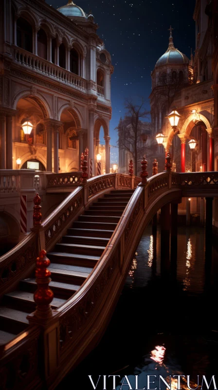 Glowing Night Bridge in Venice - Rococo-Inspired Photorealistic Scene AI Image