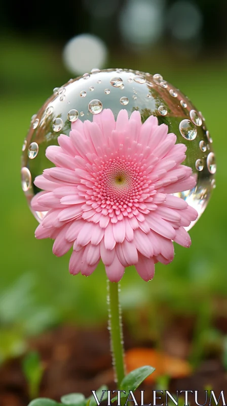 Graceful Balance: Pink Flower Encased in Bubble AI Image