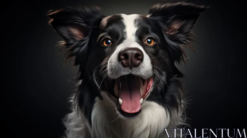 AI ART Joyful Black and White Dog on Black Background