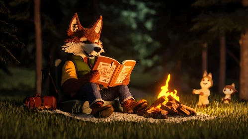 Fox Relaxing With Campfire Story