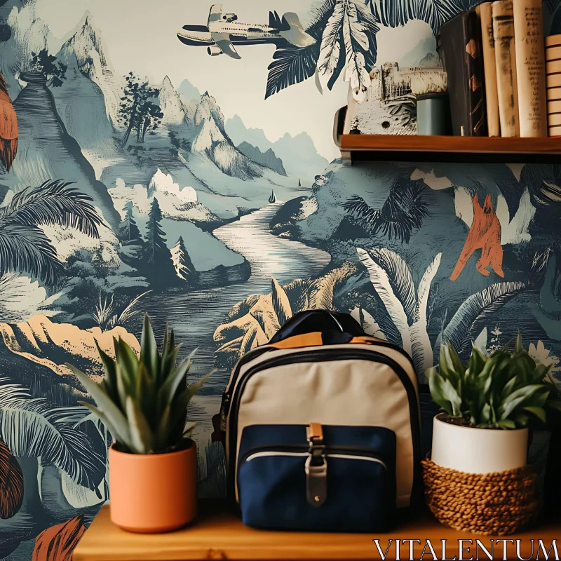 AI ART Backpack and Plants with Wallpaper