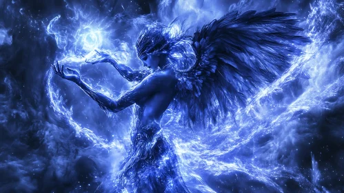 Celestial Angel in Electric Blue Light